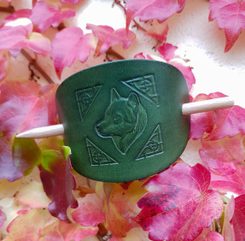 WOLF, leather Hair Clip, green