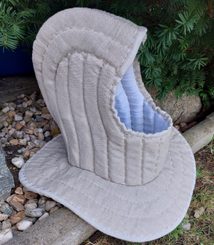 PADDED HOOD, linen, wool and leather