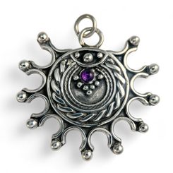 DEVANA, Slavic solar pendant, silver - Amethyst