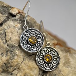 NATURA, silver earrings, citrine , Ag 925/1000