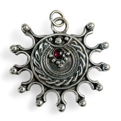 DEVANA, Slavic solar pendant, silver - garnet