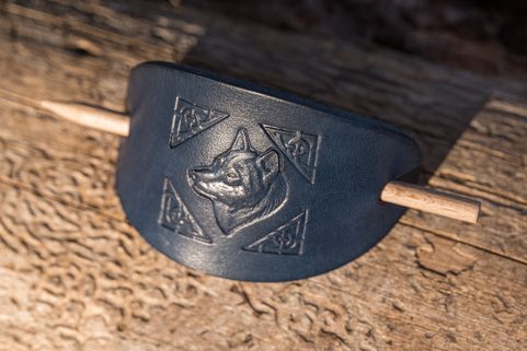 WOLF, LEATHER HAIR CLIP, BLUE