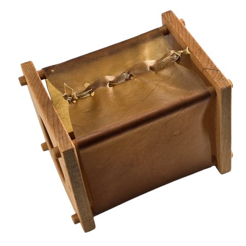 MEDIEVAL LANTERN, WOOD WITH RAWHIDE, REPLICA