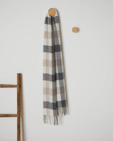 IRISH FOXFORD NEUTRAL BLOCK CHECK LAMBSWOOL SCARF