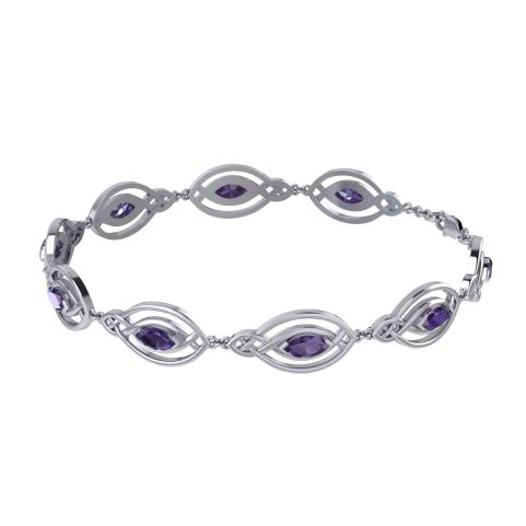 KNOTTED SILVER BANGLE DE LUXE WITH AMETHYSTS, AG 925