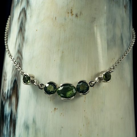 ELARA, MOLDAVITE, NECKLACE, SILVER