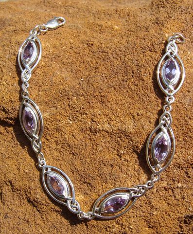 KNOTTED SILVER BANGLE DE LUXE WITH AMETHYSTS, AG 925