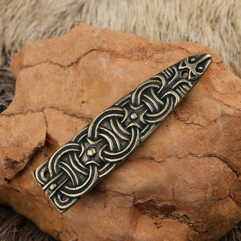 VIKING STRAP END BORRE, ZINC ANT. BRASS