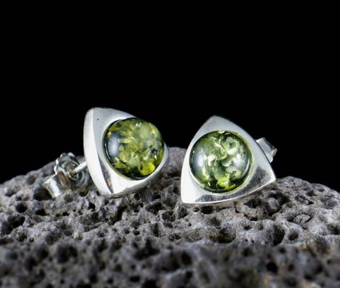 TERRA, GREEN AMBER, EARRINGS, STERLING SILVER