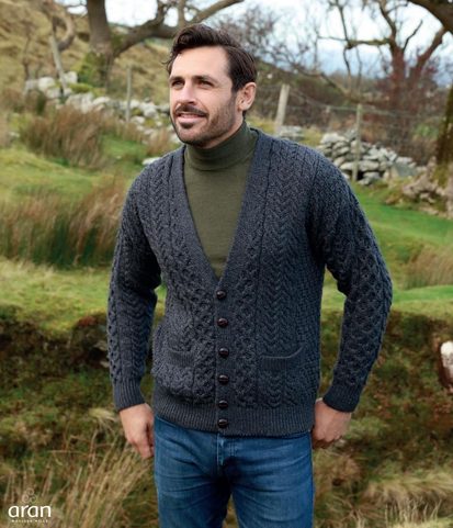 MERINO V-NECK CARDIGAN, MEN'S, GREY