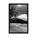 AFFICHE – PLAGE SUR L'ÎLE DES SEYCHELLES EN NOIR ET BLANC - NOIR ET BLANC - AFFICHES