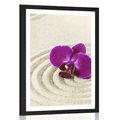 AFFICHE AVEC PASSE-PARTOUT – JARDIN ZEN SABLEUX AVEC ORCHIDÉE VIOLETTE - FENG SHUI - AFFICHES