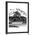 AFFICHE AVEC PASSE-PARTOUT – BEAU PAYSAGE DE MONTAGNE EN NOIR ET BLANC - NOIR ET BLANC - AFFICHES