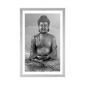 AFFICHE – STATUE DE BOUDDHA EN POSITION DE MÉDITATION EN NOIR ET BLANC - NOIR ET BLANC - AFFICHES