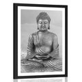 AFFICHE – STATUE DE BOUDDHA EN POSITION DE MÉDITATION EN NOIR ET BLANC - NOIR ET BLANC - AFFICHES