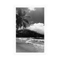 AFFICHE – PLAGE SUR L'ÎLE DES SEYCHELLES EN NOIR ET BLANC - NOIR ET BLANC - AFFICHES