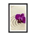 AFFICHE AVEC PASSE-PARTOUT – JARDIN ZEN SABLEUX AVEC ORCHIDÉE VIOLETTE - FENG SHUI - AFFICHES