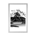 AFFICHE AVEC PASSE-PARTOUT – BEAU PAYSAGE DE MONTAGNE EN NOIR ET BLANC - NOIR ET BLANC - AFFICHES