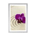 AFFICHE AVEC PASSE-PARTOUT – JARDIN ZEN SABLEUX AVEC ORCHIDÉE VIOLETTE - FENG SHUI - AFFICHES