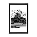 AFFICHE AVEC PASSE-PARTOUT – BEAU PAYSAGE DE MONTAGNE EN NOIR ET BLANC - NOIR ET BLANC - AFFICHES