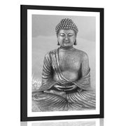 AFFICHE – STATUE DE BOUDDHA EN POSITION DE MÉDITATION EN NOIR ET BLANC - NOIR ET BLANC - AFFICHES