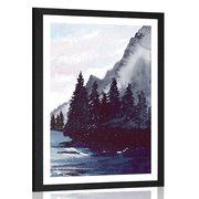 AFFICHE AVEC PASSE-PARTOUT – PAYSAGE DESSINÉ EN HIVER - NATURE - AFFICHES