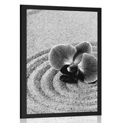 AFFICHE – JARDIN ZEN DE SABLE AVEC ORCHIDÉE EN NOIR ET BLANC - NOIR ET BLANC - AFFICHES