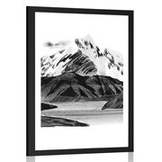 AFFICHE AVEC PASSE-PARTOUT – BEAU PAYSAGE DE MONTAGNE EN NOIR ET BLANC - NOIR ET BLANC - AFFICHES
