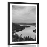 AFFICHE – LAC AU COUCHER DU SOLEIL EN NOIR ET BLANC - NOIR ET BLANC - AFFICHES