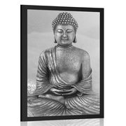 AFFICHE – STATUE DE BOUDDHA EN POSITION MÉDITATIVE EN NOIR ET BLANC - FENG SHUI - AFFICHES