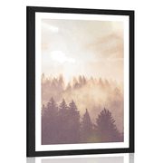 AFFICHE AVEC PASSE-PARTOUT – BROUILLARD SUR LA FORÊT - NATURE - AFFICHES