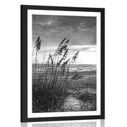AFFICHE – COUCHER DE SOLEIL SUR LA PLAGE EN NOIR ET BLANC - NOIR ET BLANC - AFFICHES