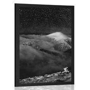 AFFICHE – MONTAGNES SOUS CIEL NOCTURNE EN NOIR ET BLANC - NOIR ET BLANC - AFFICHES
