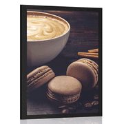 AFFICHE – CAFÉ AVEC MACARONS AU CHOCOLAT - AVEC UN MOTIF DE CUISINE - AFFICHES