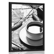 AFFICHE – TASSE DE CAFÉ EN AMBIANCE AUTOMNALE EN NOIR ET BLANC - NOIR ET BLANC - AFFICHES