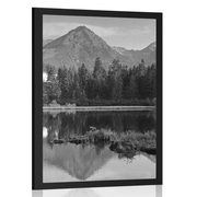 AFFICHE – PANORAMA DE MONTAGNE MAGNIFIQUE PRÈS DU LAC EN NOIR ET BLANC - NOIR ET BLANC - AFFICHES