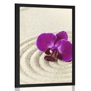 AFFICHE – JARDIN ZEN DE SABLE AVEC ORCHIDÉE VIOLETTE - FENG SHUI - AFFICHES