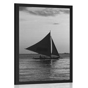 AFFICHE – MAGNIFIQUE COUCHER DE SOLEIL SUR LA MER EN NOIR ET BLANC - NOIR ET BLANC - AFFICHES