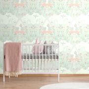 PAPIER PEINT – FORÊT MYSTÉRIEUSE SUR FOND VERT - PAPIERS PEINTS NATURE - PAPIERS PEINTS PANORAMIQUES