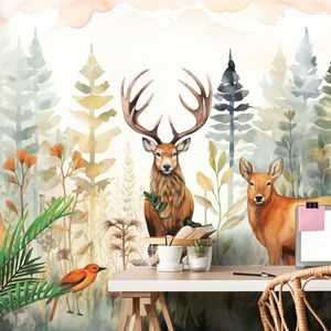 PAPIER PEINT – CERF DANS UNE FORÊT ENCHANTÉE - PAPIER PEINT FORÊT - PAPIERS PEINTS PANORAMIQUES