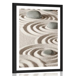 AFFICHE – PIERRES ZEN DANS DES CERCLES DE SABLE - FENG SHUI - AFFICHES