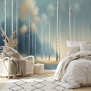 PAPIER PEINT – FORÊT ENNEIGÉE DANS LE BROUILLARD - PAPIER PEINT FORÊT - PAPIERS PEINTS PANORAMIQUES