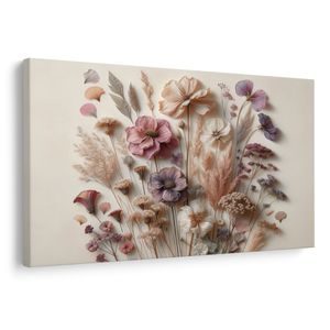 TABLEAU SUR TOILE – FLEURS VINTAGE SUR FOND CLAIR - TABLEAUX DE FLEURS - TABLEAUX