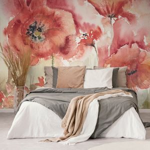 PAPIER PEINT – COQUELICOTS PEINTS DANS LE CHAMP - PAPIERS PEINTS AVEC IMITATION DE PEINTURES - PAPIERS PEINTS PANORAMIQUES