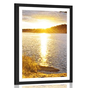 AFFICHE AVEC PASSE-PARTOUT – COUCHER DE SOLEIL SUR LE LAC - NATURE - AFFICHES