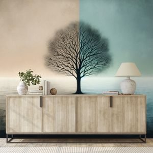 PAPIER PEINT AUTOCOLLANT – ARBRE DE VIE EN CONTRASTE BLEU-BEIGE - PAPIER PEINT ARBRE DE VIE - PAPIERS PEINTS PANORAMIQUES