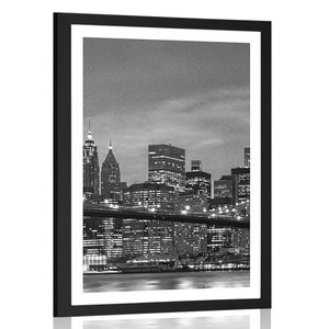 AFFICHE AVEC PASSE-PARTOUT – PONT DE BROOKLYN EN NOIR ET BLANC - NOIR ET BLANC - AFFICHES