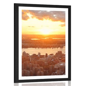 AFFICHE AVEC PASSE-PARTOUT – COUCHER DE SOLEIL SUR LA VILLE DE NEW YORK - VILLES - AFFICHES