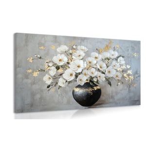TABLEAU SUR TOILE – BRANCHES DE FLEURS DANS UN VASE NOIR - TABLEAUX DE VASES - TABLEAUX
