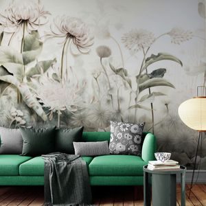 PAPIER PEINT AUTOCOLLANT – FLEURS ENVELOPPÉES PAR LA NATURE AVEC CONTRASTE BEIGE - PAPIER PEINT AUTOCOLLANT - PAPIERS PEINTS PANORAMIQUES